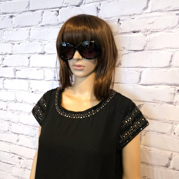 TRISTAN, Black short sleeve top with metallic bead detailing - Picture 4 of 11